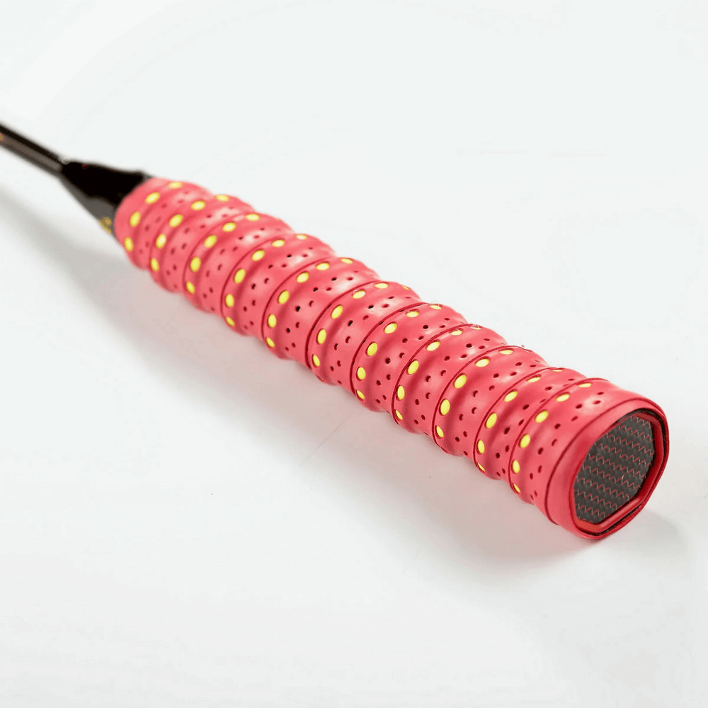 Perforated Anti-Slip Tennis Racket Overgrip Tape - SF3437 in vibrant colors for improved grip and sweat absorption.